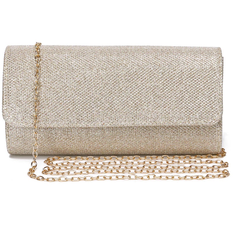 Outrip Women's Evening Bag Clutch Purse Glitter Party Wedding Handbag with Chain (Apricot) - Image 1